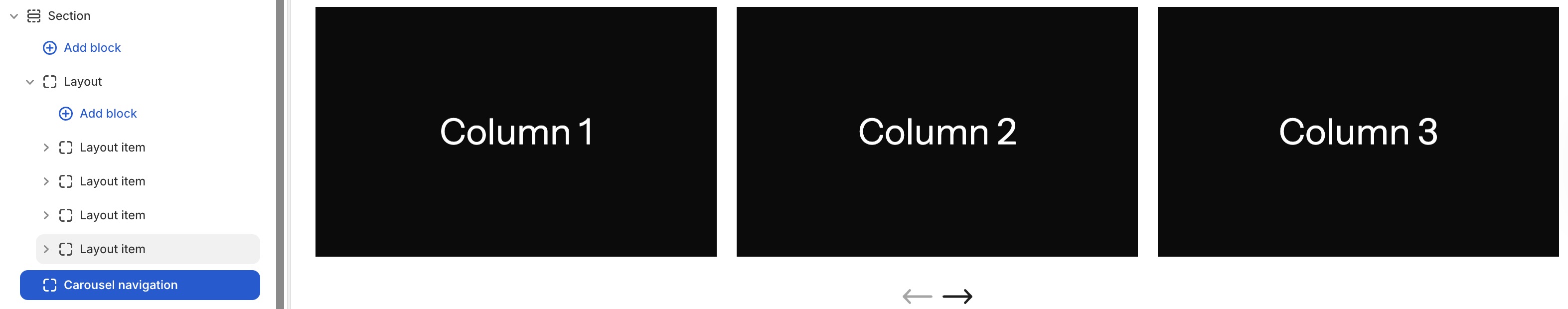Block carousel navigation
