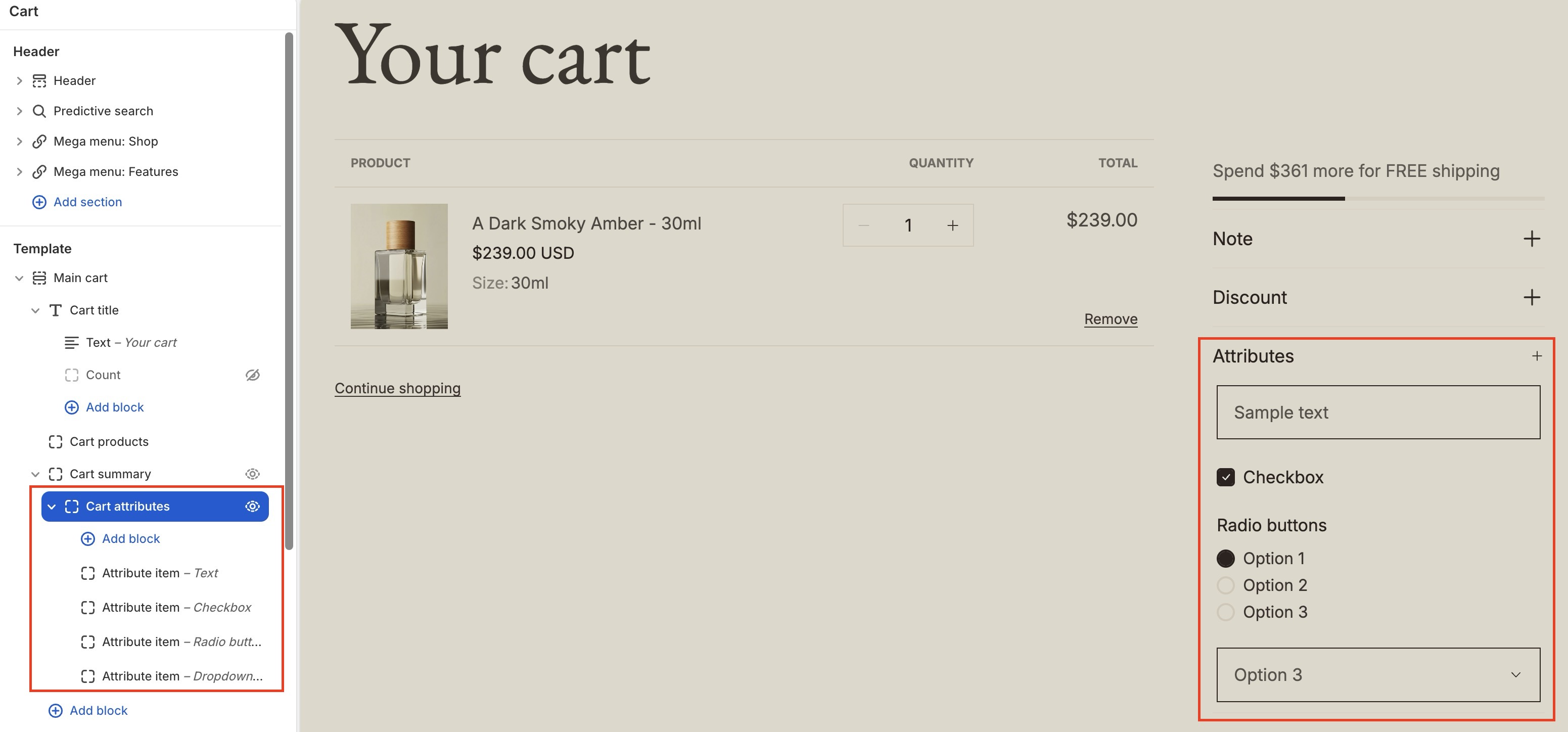 Cart atributes