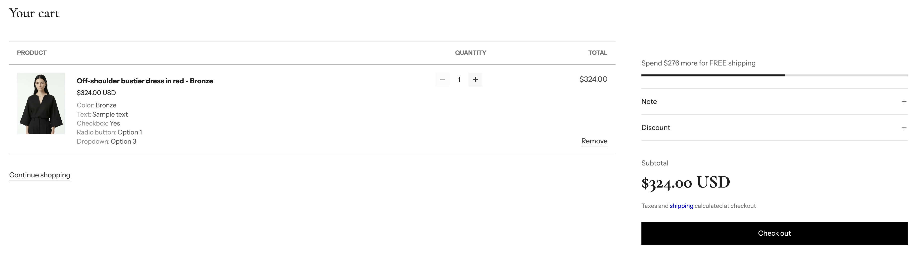 Cart page