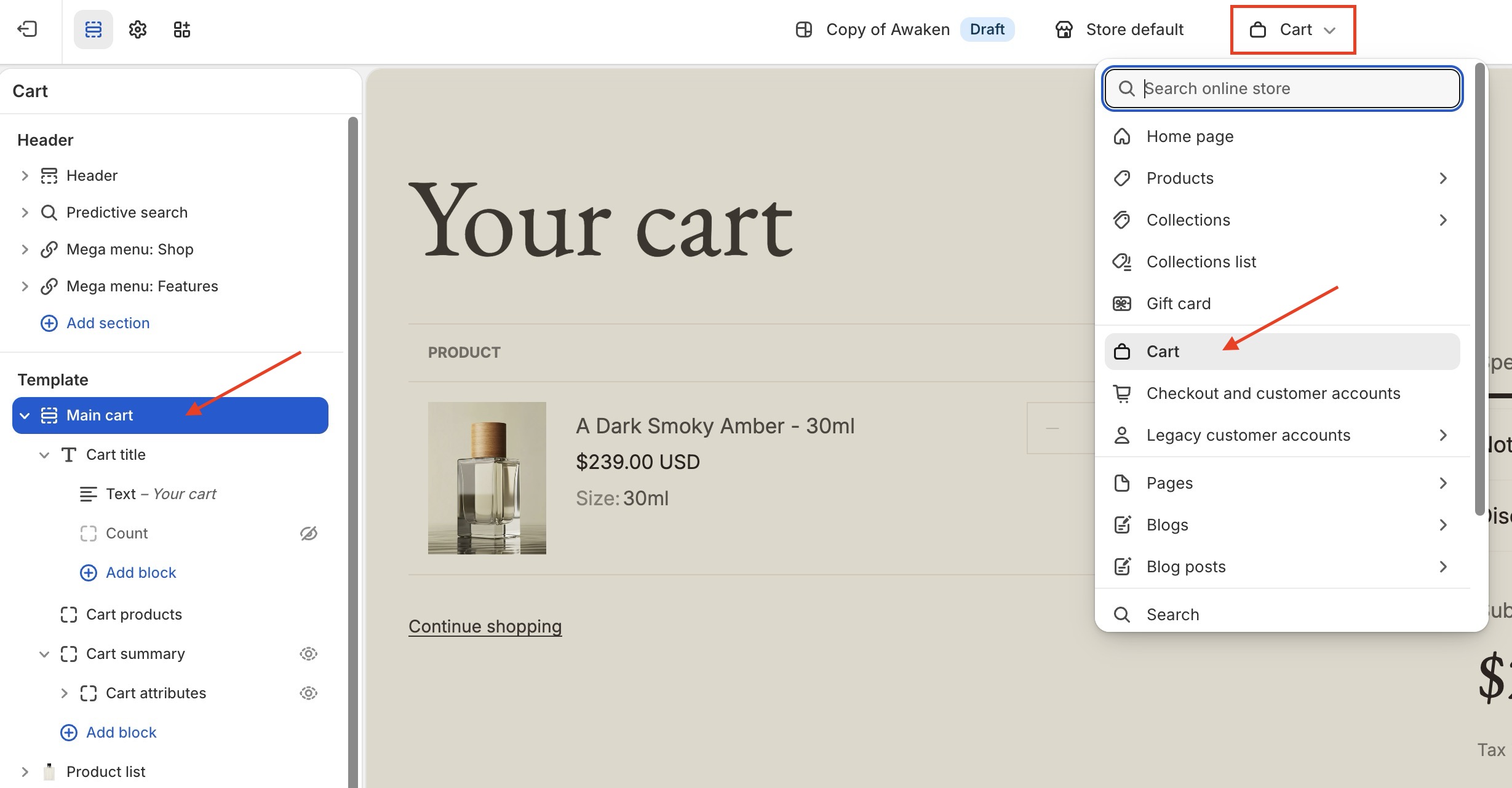 Cart page edit