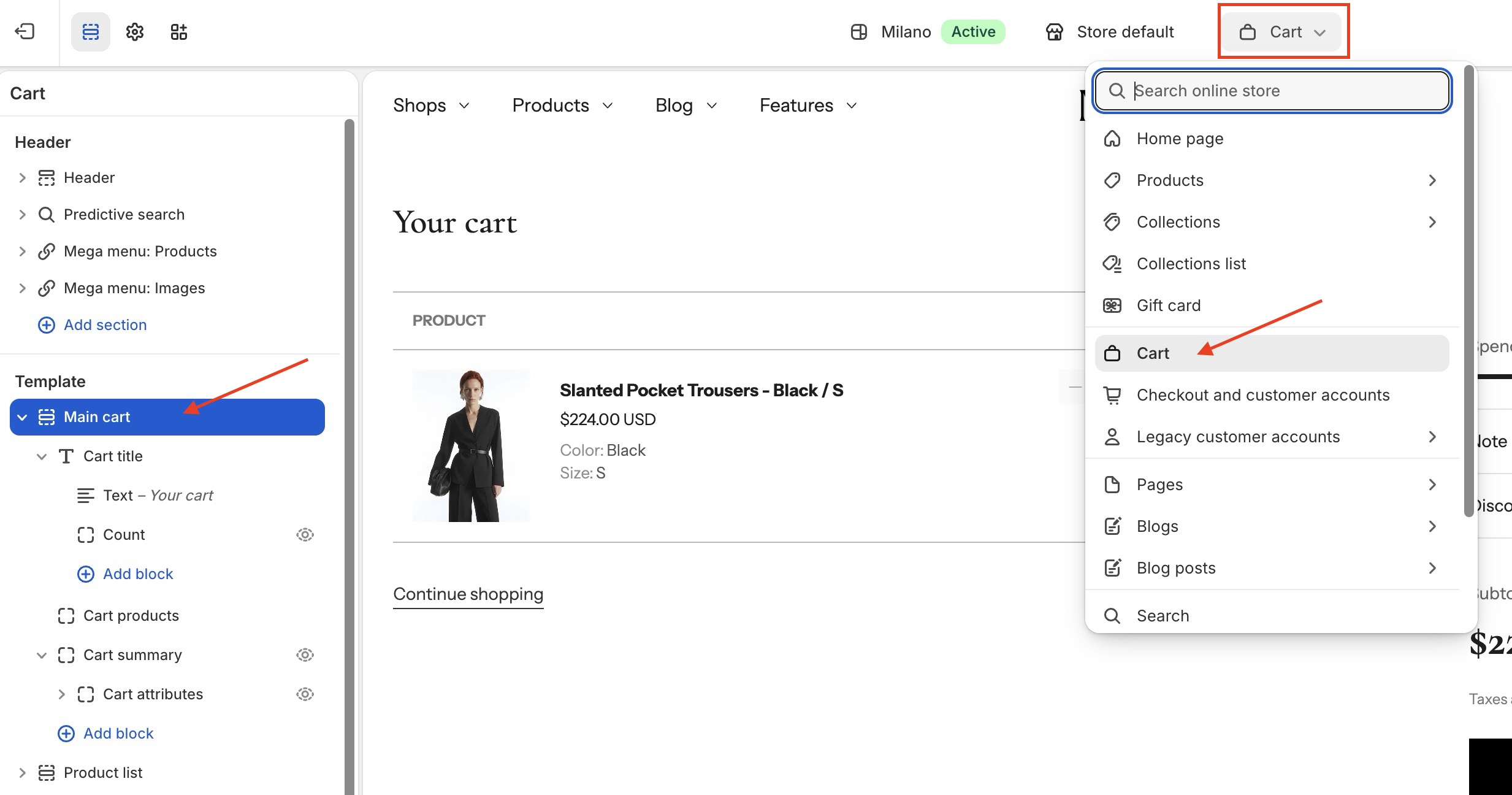 Cart page edit