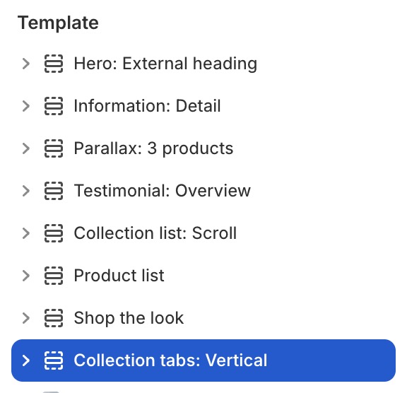 Collection tabs: Vertical