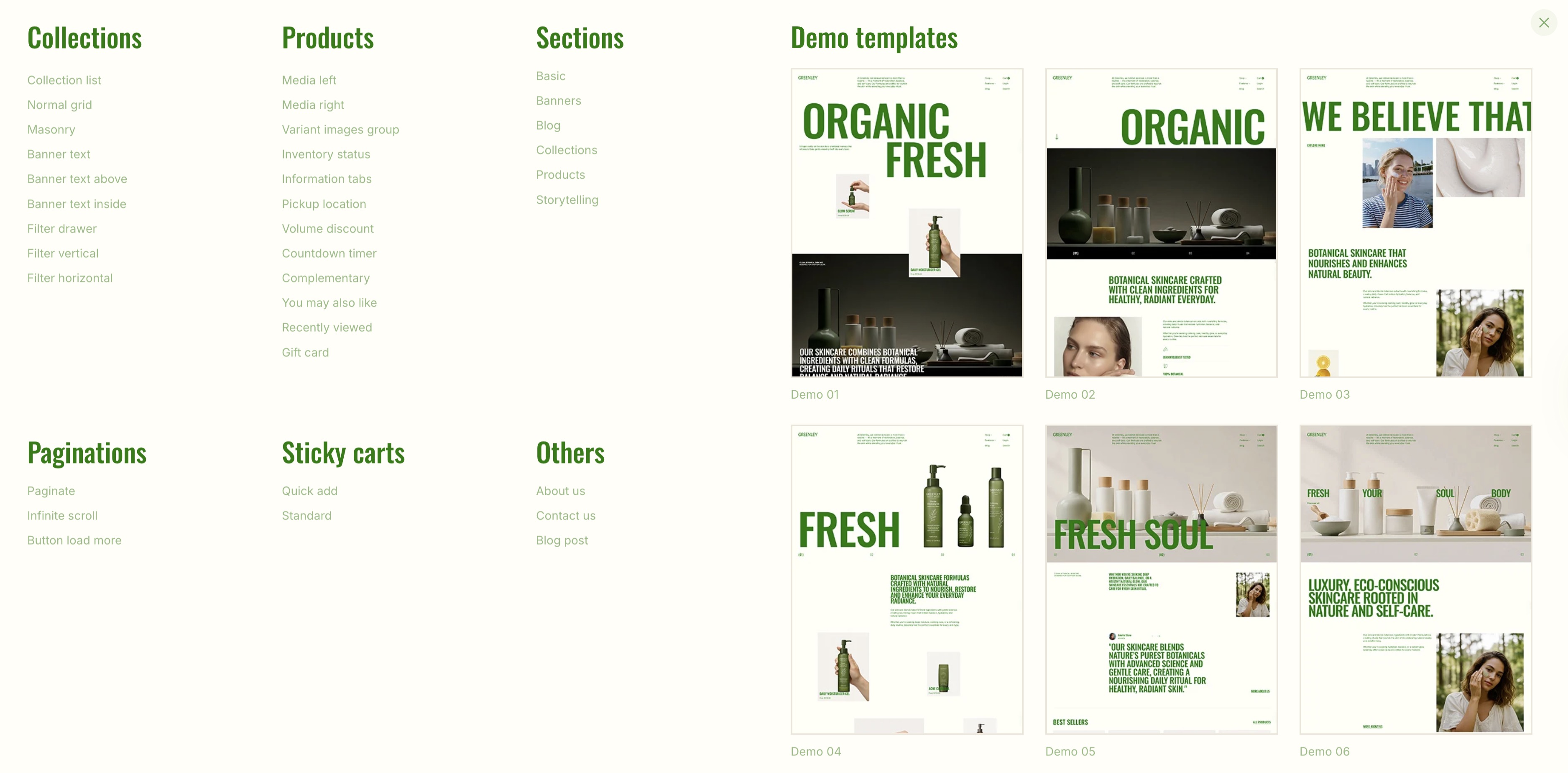 Mega menu: Features