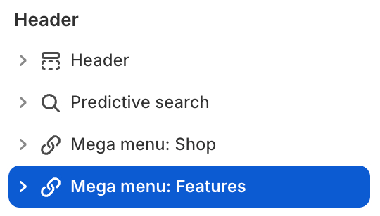 Mega menu: Features
