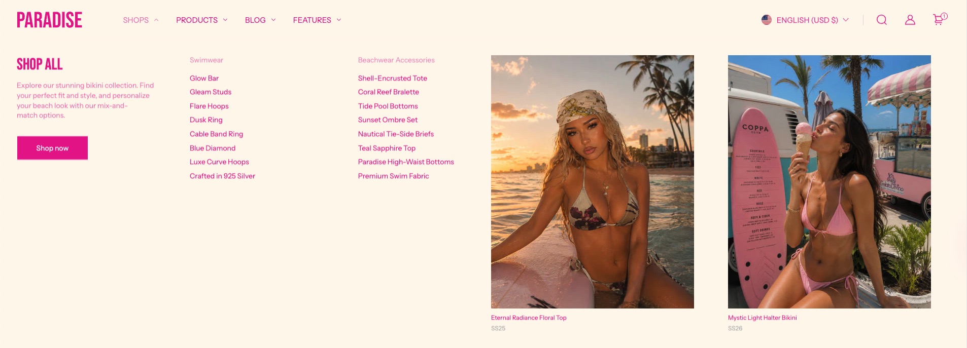 Mega menu: Products