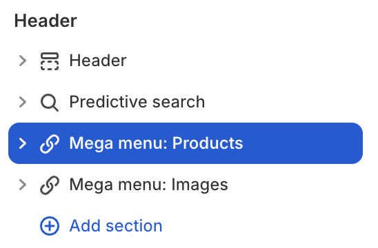 Mega menu: Products