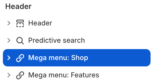 Mega menu: Shop