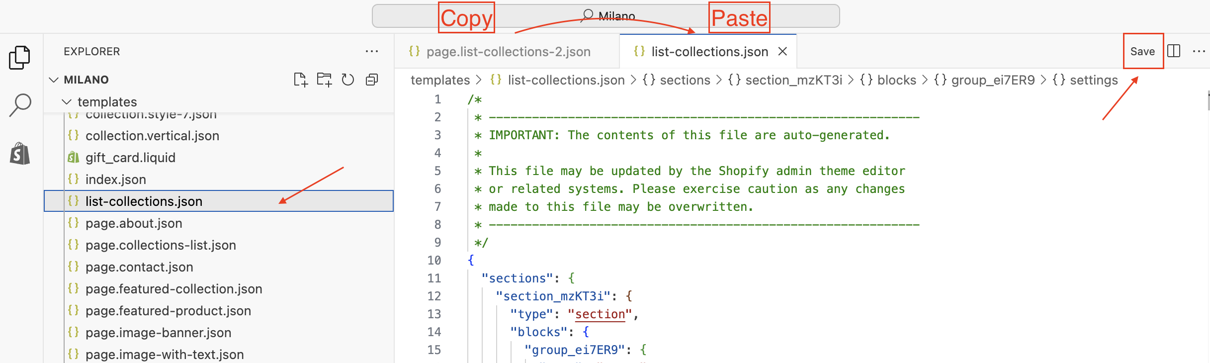 Paste list collections