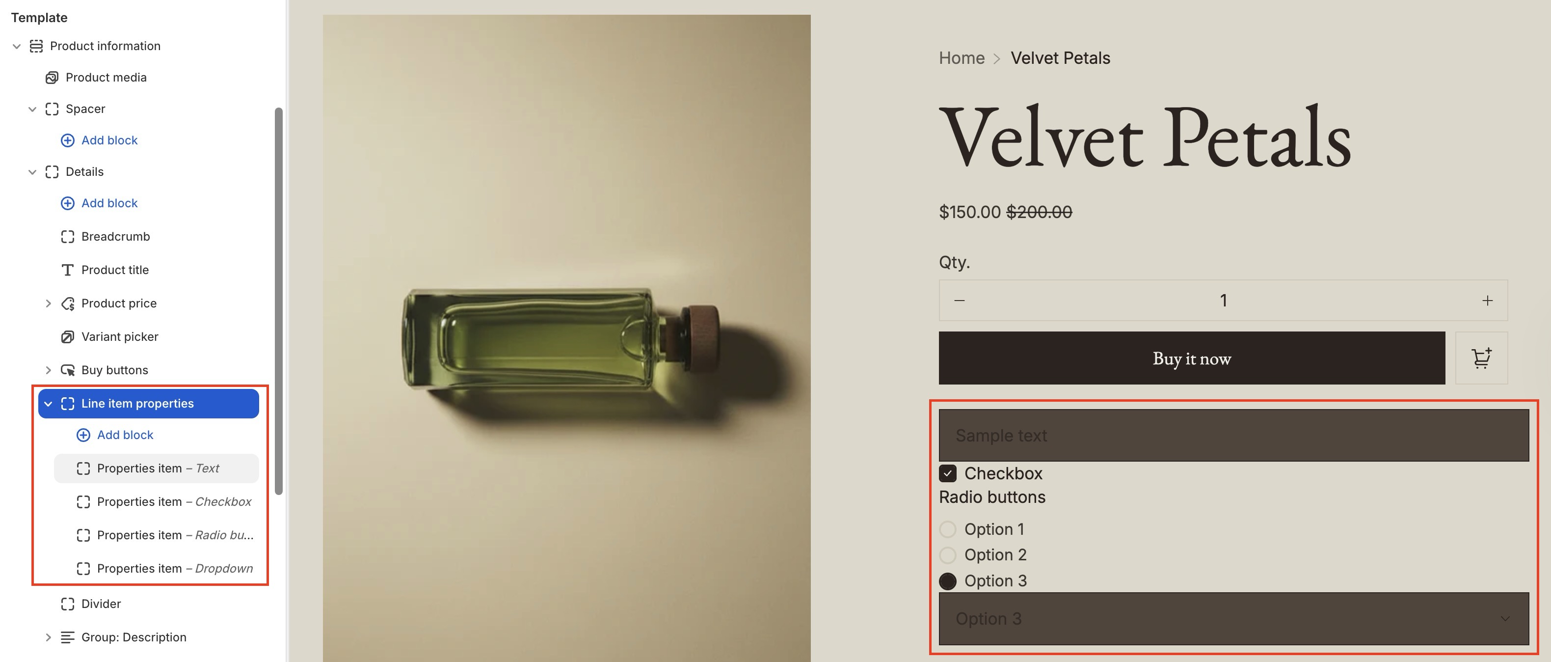 Product line item properties
