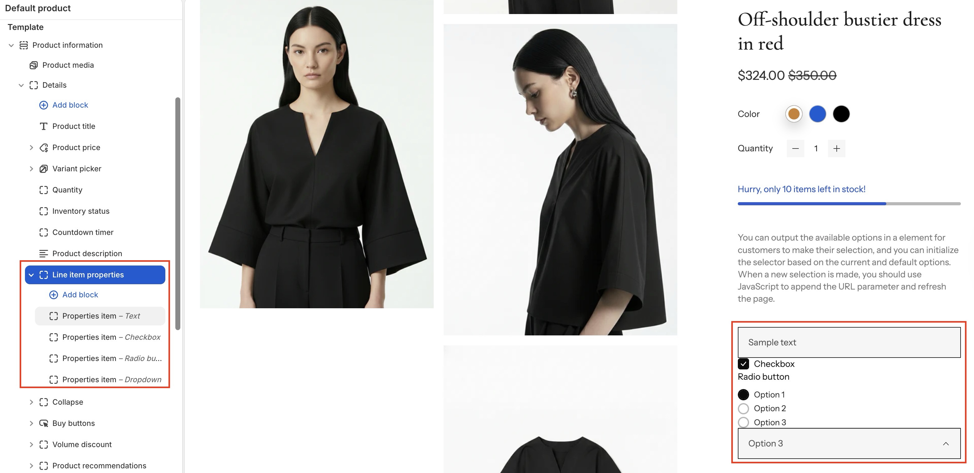 Product line item properties