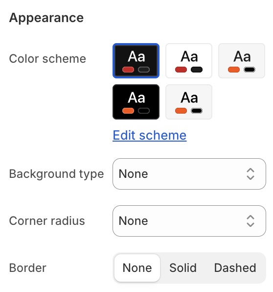 Section settings appearance