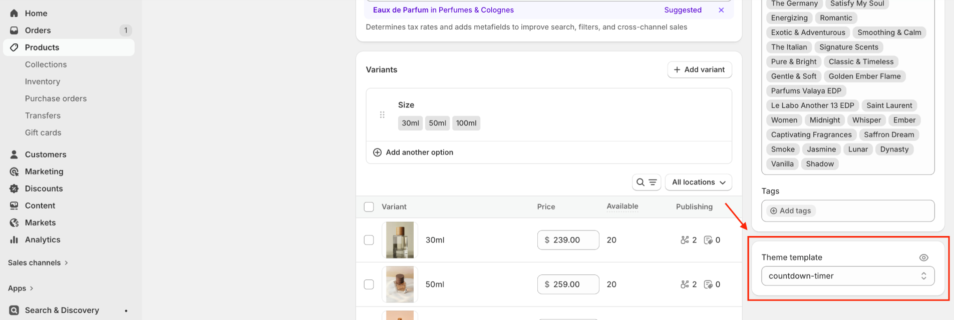 Select product template