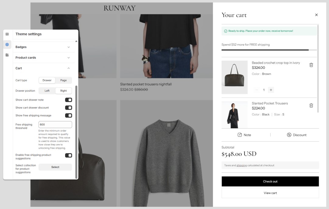 Runway theme settings