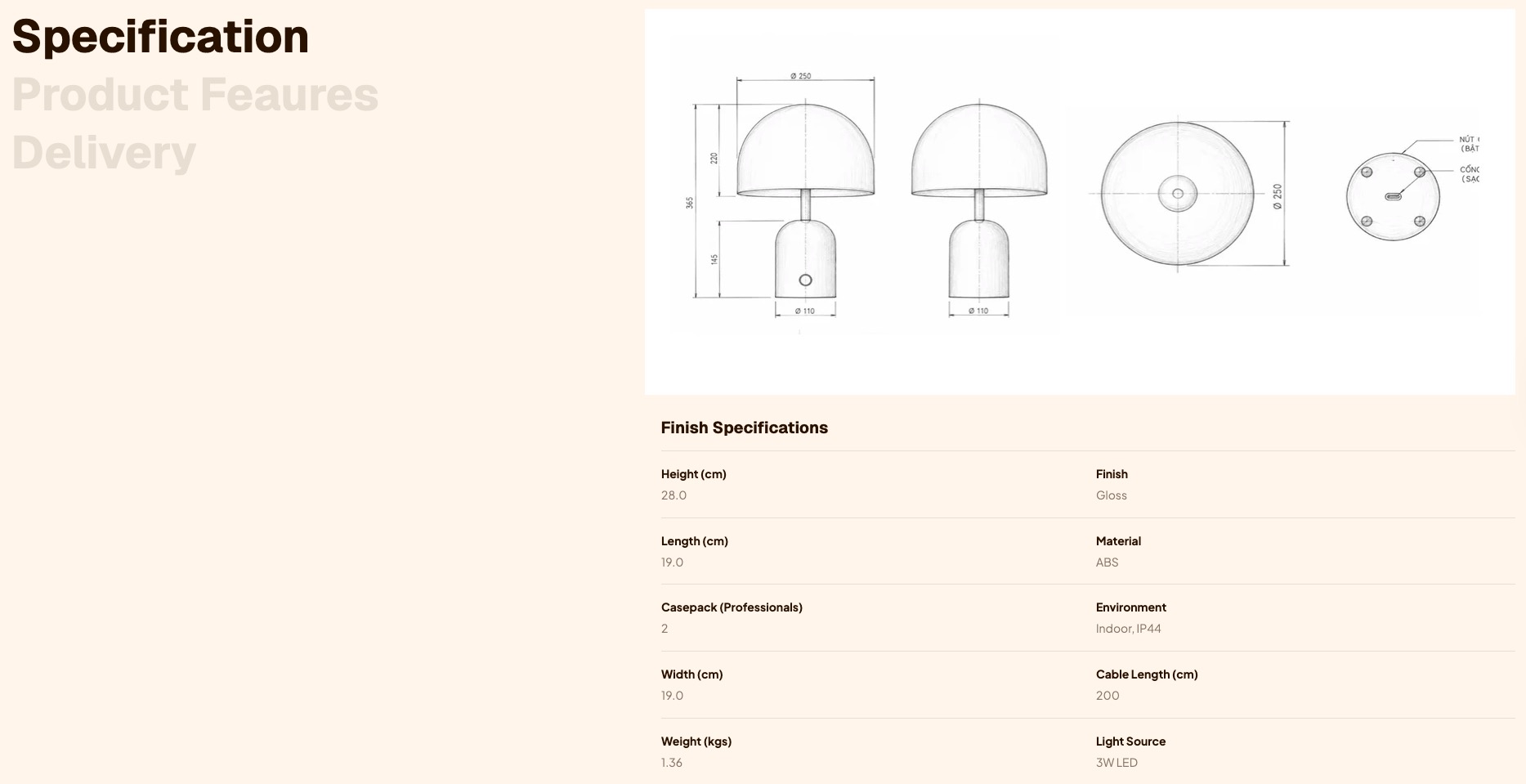 Specification: Tabs