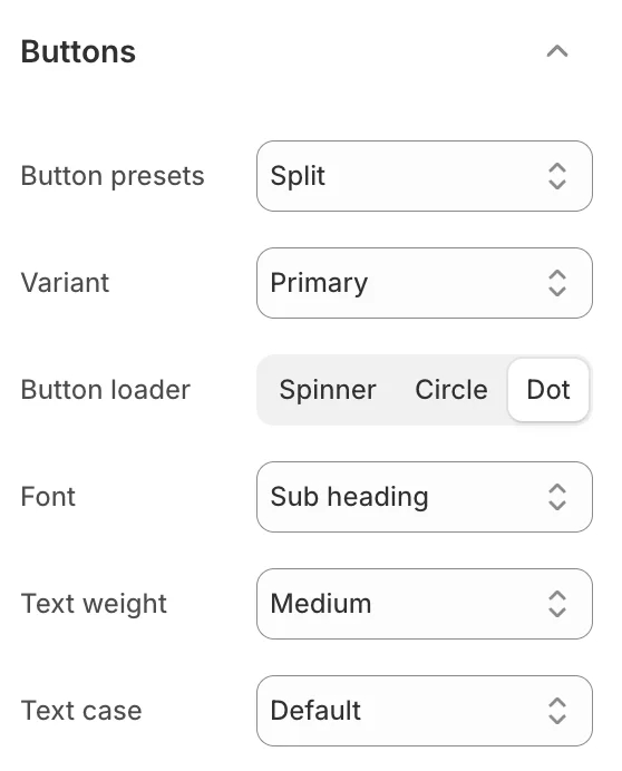 Theme settings buttons