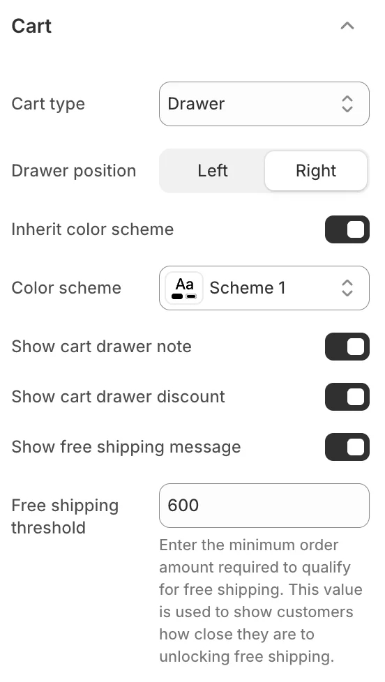 Theme settings cart