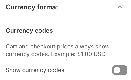 Theme settings currency format