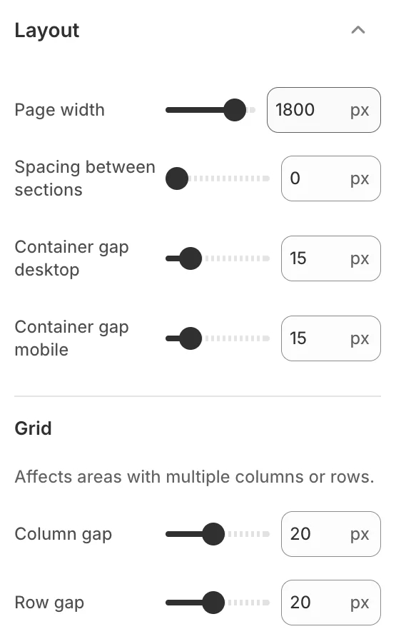Theme settings layout