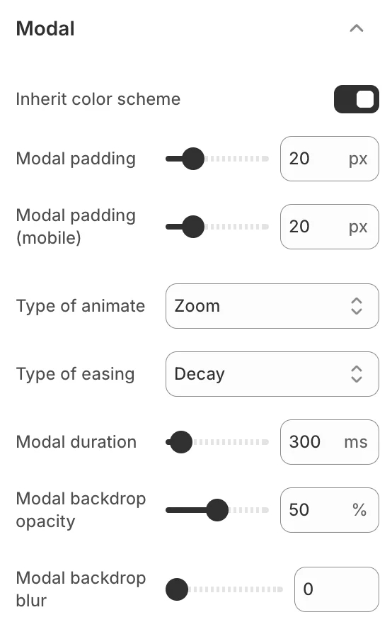 Theme settings modal