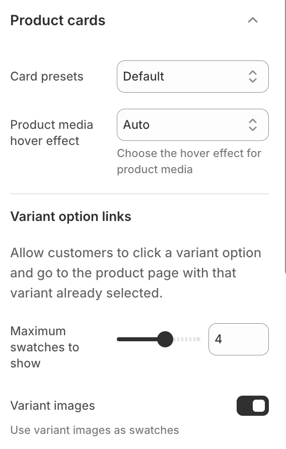 Theme settings product cards