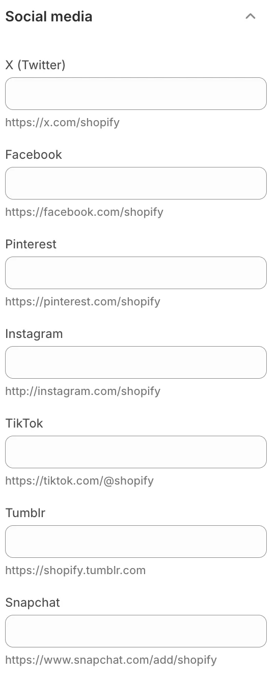 Theme settings social media