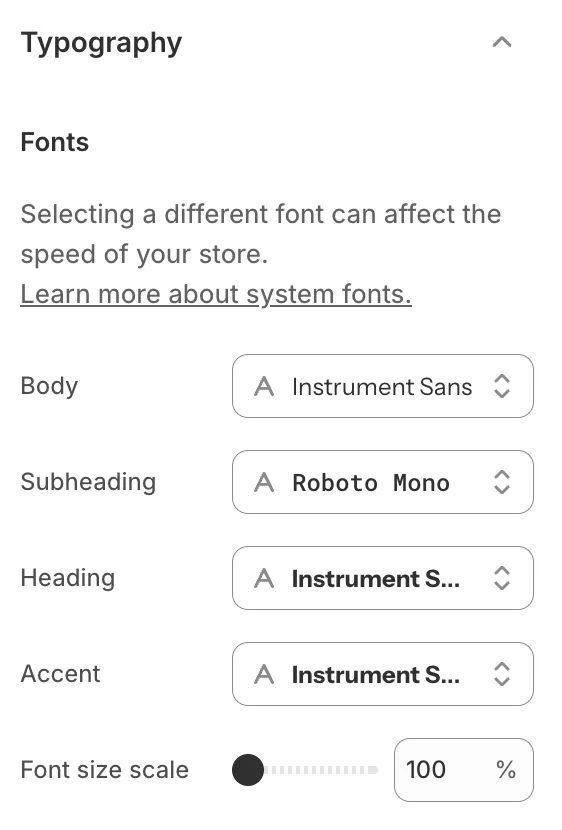 Theme settings typography
